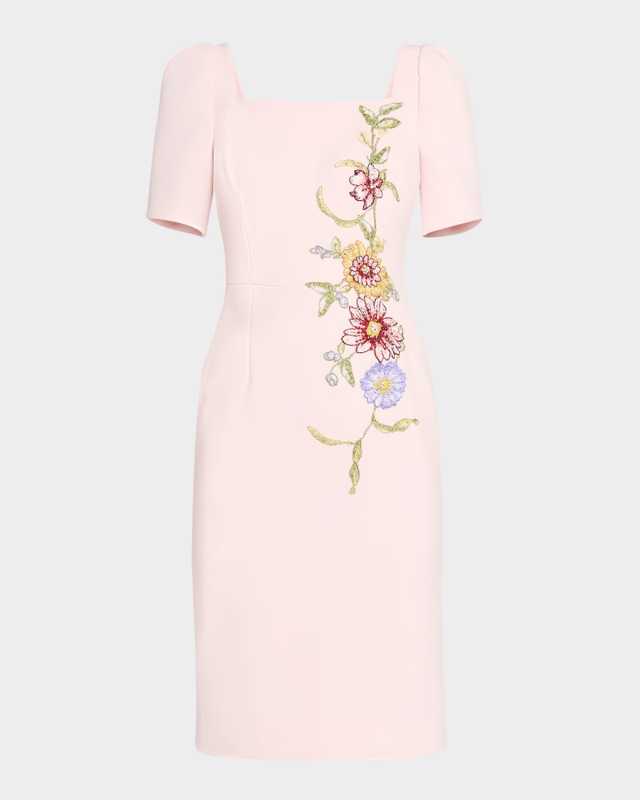 Floral Applique Stretch Crepe Dress